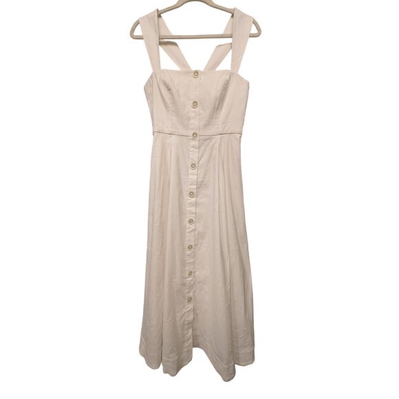 Anthropologie Maeve Square Neck Button Down Linen Blend Midi Dress Size 8 NWT - Picture 1 of 8